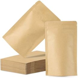 wholesale Aluminium Foil Kraft Paper Bags Stand Up Pouch Package Reusable Storage Bag for Food Tea Snack LL