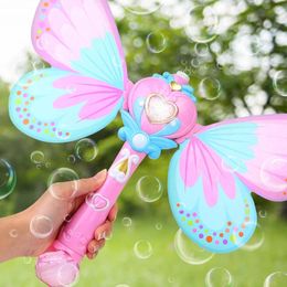 Electric Magic Wing Stick Automatic Soap Bubble Blowing Gun Hair Dryer Light Music Fun Outdoor Girl Toy Childrens Gift 240521