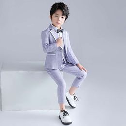 2021 Boys Formal Wedding Suit Gentleman Kids Jacket+Vest+Pants+Bowtie 4Pcs Clothing Set Children's Day Performance Dress Costume