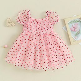 Girl Dresses Toddler Princess Dress Baby Heart Print Tulle Costume Kids Summer Short Sleeve Born Birthday Valentine Day