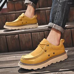 Casual Shoes Men Leather Anti-slip Wearable Lace Up Business Oxford Outdoor Thick Soled Work Daily Fashion Round Toe