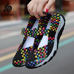 Casual Shoes STRONGSHEN Women Handmade Woven Summer Slip On Flat Breathable Shallow Walking Soft Bottom Sneakers