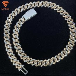Iced Hip Hop Jewelry Luxury Two Tone Rose gold 15mm Classic Moissanite Cuban Link Chain Necklace 925 Silver Men Cuban chain