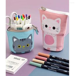 Storage Bags Cute Simple Multifunctional Canvas Pen Holder Foldable Standing Stand Stationery Box Children Gift Pencil Bag