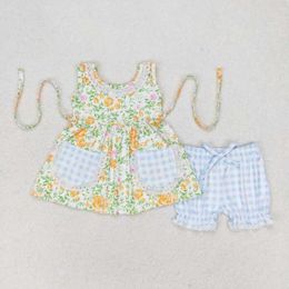 Clothing Sets Baby Girls Outfits Summer Toddlers Wholesale Boutique Orange Vintage Floral Short Sleeves Top Shorts Kid Clothes