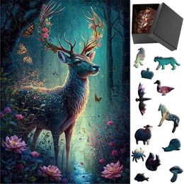 Puzzles Deer DIY Crafts Wooden Puzzle Animals Wood Games for Children Game Boy Craft Toys 3d Puzzles for Adults Brain-teaser Puzzle Toy Y240524