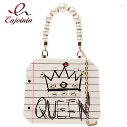 Shoulder Bags Acrylic Crown Pattern Box Handbag Party Clutch Bag For Women Fashion Pearl Handle Chain Crossbody Purses 2024