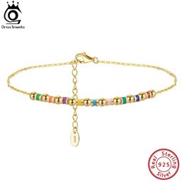 ORSA JEWELS 14K Gold Colourful Round Beads Anklet for Women 925 Sterling Silver 1mm Cable Link Chain Foot Bracelet Anklets SA94 240524