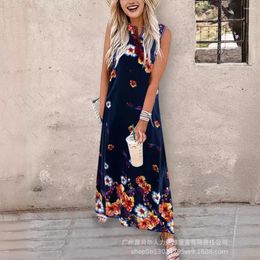 Casual Dresses Floral Print Sleeveless Tied Detail Maxi Dress Women High Waist Long Summer Fashion
