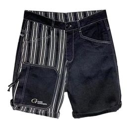 Mens Short Jeans Pants Graphic Striped with Text Male Denim Shorts Y2k Fashion Blue Xl Trend Distressed Sale Vintage Jorts 240523