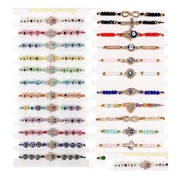 Charm Bracelets 12Pcs/Set Blue Evil Eye Hand Woven Bracelet For Women Crystal Cross Heart Turtle Beads Rope String Chain Adjustable Si Ot1Bk