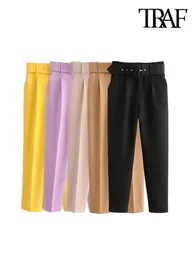 Women's Pants -Women's High Waist Zipper Ankle Trousers With Belt Office Wear Side Pockets Female Fashion