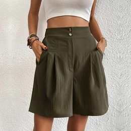 Women's Shorts Women Summer Casual High Waist A-line Loose Wide Leg Chic Office Lady Khaki Suit Female Streetwear