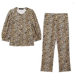 Women's Two Piece Pants Suit 2024 Spring Summer Leopard Print Set For Women Casuals Chic Ladies Top Straight Leg Trousers