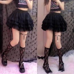 Skirts Elastic Gothic Lace Tutu Skirt Women Black Mesh Detail Petticoat Sexy Mini Tulle Party Club Wear Dancer