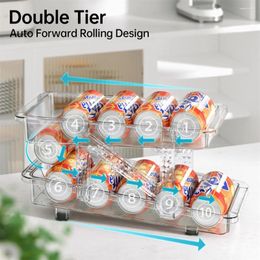 Kitchen Storage Soda Can Dispenser For Refrigerator Rolling Organiser Bins Stackable 2 Tier Freezer Beverage