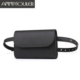Annmouler Solid Colour Waist Packs Fashion Small Fanny Pack Women Black Waist Belt Bag Adjustable Hip Bag for Girls Bum Pouch 240524