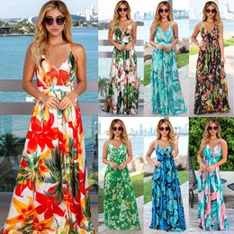 Two Piece Dress Print Skirt Set Women Elegant Bohemia Cami Crop Top High Waist Sexy Backless Long Suit Sets 230209