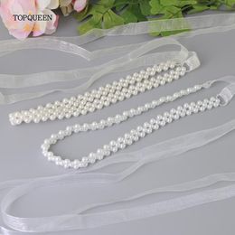 Wedding Sashes TOPQUEEN S34 Beaded Sash For Dress Ivory Pearl Belt Embellished Dresses Formal Bridal Jewellery Organza 249a
