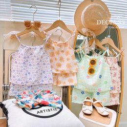 Clothing Sets Toddler Girls Floral Pattern Suits Suspenders Summer Short Pants Clothes Homewear Casual Suit Baby Girl Outfits