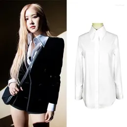 Women's Blouses Kpop Korean ROSE Autumn White Slim Wild Shirts Women Casual Lapel Full Sleeve Tops Female Business Workwear Elegant