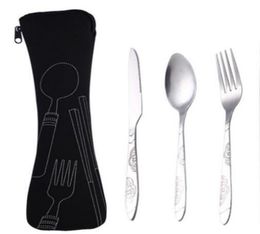 Knife Fork Spoon Set Cutlery Set Tableware Dinner Lunch Set Bags Print Carving Stainless Steel Cutlery School Picnic Camping Eatin6025347