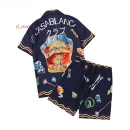 DESIGNERS Casablanc Shirts Mens Lucid Dreams Island Scenery Color Temperament Satin Short Sleeve Silk Shirt & Shorts High Quality Letter Printing Set 7407