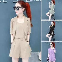 Running Sets Women Formal Suit Elegant Women's Set With Vest Shorts Coat For Office Wear Sleevless V Neck High Waist Half Sleeve