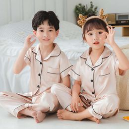 100 saten pamas 3 ila 14 yıl boyunca çocuk pijamaları çocuk pamuklu pijama bebek ev kıyafeti gece takım elbise erkek ipek pama setleri l2405