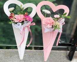 Paper Flower Bag Kraft Single Rose Florist Wrapping Gift Box Flower Packaging Creative Love Small Handle Box Home Decoration7845165