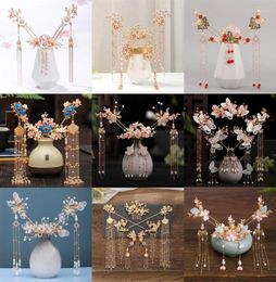 Headpieces Chinese Long Hair Stick Tiara Headpiece Women Accessories Flower Crystal Pearl Pins Handmade Hanfu Jewellery Set