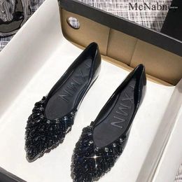 Casual Shoes 2024 Spring And Autumn Small Fragrant Style Flat Pumps With Diamond Pointed Toe Shallow Cup Soft Shoe Upper