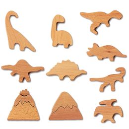 Beech Wooden Dinosaur Peg Dolls Montessori Material Unfinished Dinosaur Blocks Educational Toys DIY Crafts Painting Toys For Kid