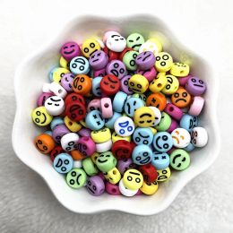 100pcs/lot 7x4mm Oval Shape Smiling Face Emoticons Beads Acrylic Loose Spacer Beads for Jewelry Making DIY Bracelet Accessories