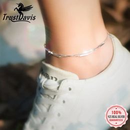 TrustDavis 925 Sterling Silver Fashion Sweet Double Layer Stick Anklets For Women Valentines Day Birthday Gift Jewellery DS776 240524