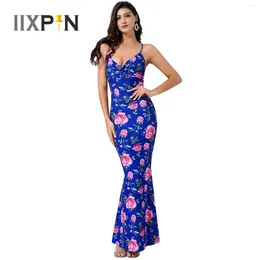 Casual Dresses Women Flower Summer 2024 Floral Print V Neck Mermaid Dress Sexy Backless Maxi Gown Elegant Women's Long Vestido