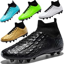 2024 Long Nail Football Boots AG Soccer Cleats Youth Children's Outdoor High Top Training Shoes White Black Blue Green Gold