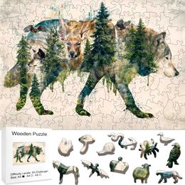 Puzzles Wolf Iq Wooden Puzzle Kid Puzzle Toy Parent Child Game Puzzles Animals Wood DIY Crafts Board Game for the Whole Family Model Kit Y240524