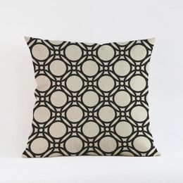 Pillow Black Geometric Diamond Stripes Cover Blue Circle Lattice Cotton Linen Decoration Car Sofa Square Throw