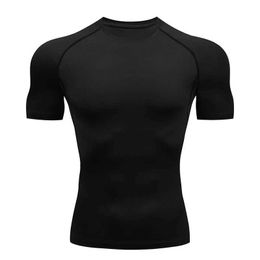Men's T-Shirts Mens compressed short sleeved T-shirt fitness running basketball gym sports shirt seamless closed black sports tight top S2452406 S2452408