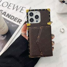Fashion Show Designer Phone Case for iPhone 15 14 Plus 13 12 Pro Max 11 X Xs XR 8 7 Leather Full Protection Square TPU Full Protection Magnet Card Pocket Cover