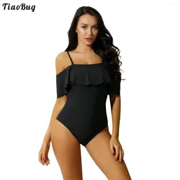 Women's Swimwear TiaoBug Women Summer One Piece Swimming Suit Off Shoulder Ruffled Bathing Suits Bikini Bodysuit Jumpsuit
