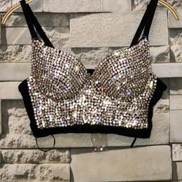 Women's Tanks Sexy Corset Rhinestone Top Bustier Crop Rave Outfit Festival Clothing Female Diamond Tops For Women Summer 2024