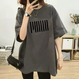 2024 100% Cotton Coat Mid-Length Korean Style Loose plus Size Leisure Anti-Aging Short-Sleeved T-shirt Womens Fashion All-Matching Summer