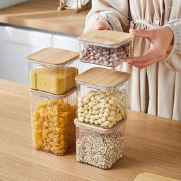 Storage Bottles PET Plastic Food Sealed Box With Bamboo Lid Coffee Beans Kitchen Containers Container Organizer