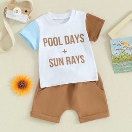 Clothing Sets Toddler Baby Boy Summer Clothes Letter Print Short Sleeve Tee Tops Elastic Waist Shorts 2Pcs Outfits Set