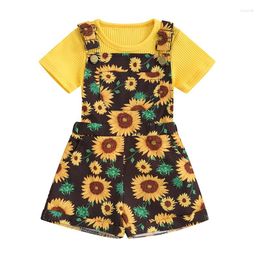 Clothing Sets 2PCS Baby Girls Summer Outfits Short Sleeve Ribbed Tops Sunflower Suspender Shorts Set Toddler Clothes