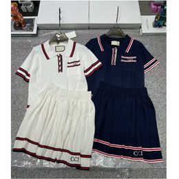 Designer fashion 2024 new summer embroidered lettered pocket polo blouse with pleated skirt two-piece suit female