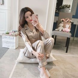 Korea Style Women 2 Pieces Home Clothes 2023 Ny långärmad pyjama Set casual Loose Soft Sleepwear Loungewear Student PJS 5XL