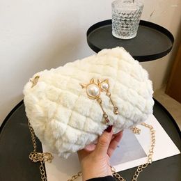 Shoulder Bags Crossbody Luxury Cute Handbags For Women 2024 Plush Purses And Female Bag Girls Wallet Pearl Decorated